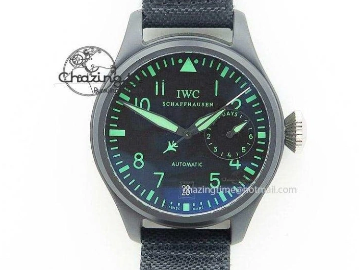 MIROTIME 0417 Durable Big Pilot 5019 Ceramic Case Black Dial Green Markers Asian 23J 7396